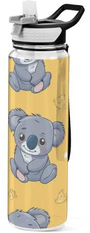 OWFKAY Bouteille d'eau de 946 ml avec paille Tritan sans BPA Smile Koala Sports Bouteille d'eau avec poignée de transport anti-fuite parfaite pour voyage, école, gym, fitness, extérieur