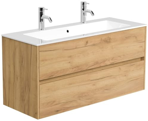 Magnolia Home Doppelbadmöbel Taifun & Waschtisch 120 cm 2 Greif SoftClose Weiß Hochglanz Badezimmerschrank mit Mineralguss Waschbecken