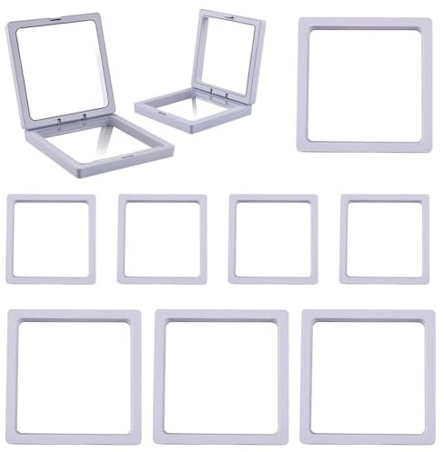 SOFPLATE 10 vitrine Flottante Blanche de 3.5 x 3.5/4.29 x 4.29 Pouce Cadre Flottant D Transparent Boîte Carrée en Plastique Support pour Emballage Rangement de Bijoux Pierres Précieuses Fossiles Roch