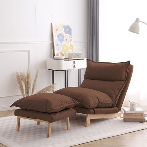 Schaukelstühle für die Terrasse, Freizeitstuhl, Akzentstuhl mit Ottomane, 2er-Set, Loungesessel, bequemes Wohnzimmer-Set, verstellbare Rückenlehne, Material aus Baumwolle und Leinen, Lazy Ch