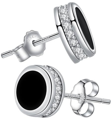 J.MUEN Schwarz Ohrringe Silber 925 Damen, Hypoallergen Schwarz Unisex Ohrstecker mit Zirkonia,Schmuck Geschenke für Herren Damen