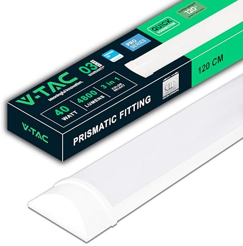V-TAC Feuchtraumleuchte LED 120 CM - [ CCT 3 in 1 - EINSTELLBAR WARMES, NEUTRALES, KALTES LICHT ] - 20W - Rechteckige Lampe 4800 Lumen IP20 für Wand, Garage, Lager, Büro - Deckenleuchte