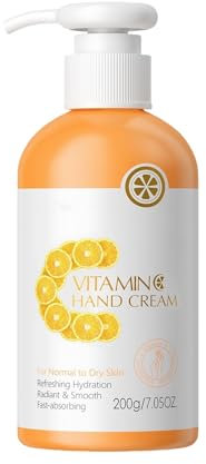 Vitamin C Handcreme, 200 g, feuchtigkeitsspendende Handlotion für raue, rissige Haut, nicht fettende, schnell einziehende Feuchtigkeitscreme, bekämpft Rauheit und feine Linien, Familiengröße
