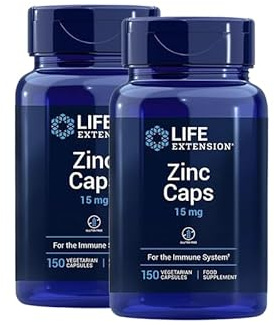 Life Extension - Zink 15 mg 2x 150 Kapseln – Unterstützt Immunsystem, Haut, Haare, Nägel & Zellteilung – Mit OptiZinc® und Zinkcitrat