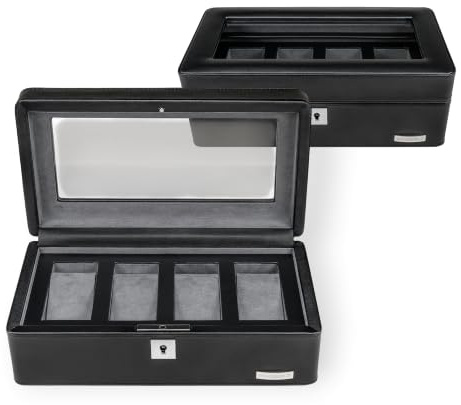 Windrose Uhrenetui für 4 Uhren tempora/schwarz (Recyceltes Leder) | Recyceltes Leder