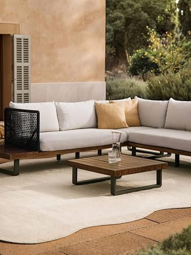RugVista Olga, In & Outdoor-Teppich, 200 x 300 cm, Niedriger Stapel, Patio, Nur Handwäsche, UV-beständig, Beige