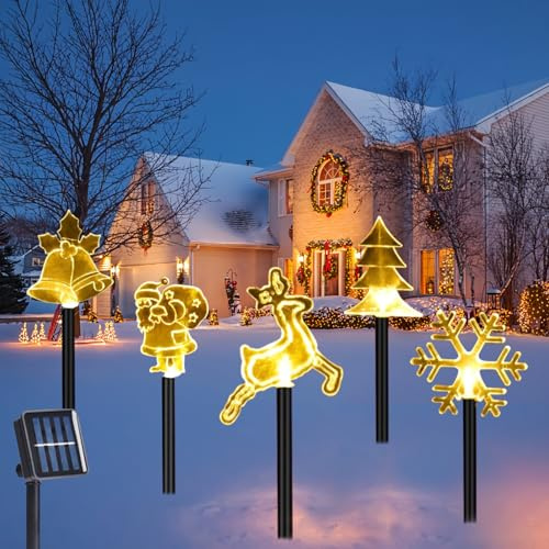 IWTBNOA Acryl Weihnachtsbeleuchtung Außen Solar, 5 Stück Led Weihnachtsbeleuchtung, Außenbeleuchtung Weihnachten, Acryl Weihnachtslichter, Weihnachtsdeko für Außen Garten Terrasse