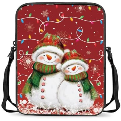 Wnbucioht Damen-Umhängetasche, klein, Messenger-Tragetasche, für Kinder und Erwachsene, Schulterhandtaschen mit Reißverschluss, Weihnachtsschneemann, Rot, Einheitsgröße