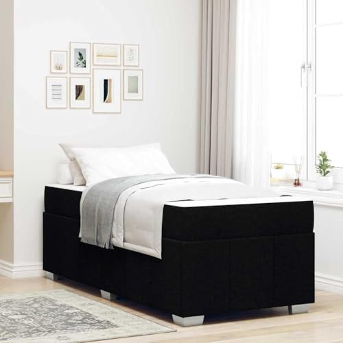 Ziaphsol Bettrahmen mit Matratze, Schwarz, 120 x 190 cm, Stoffbezug, modernes Boxspringbett, Stabiler Lattenrost, mittelfeste Taschenfederkern-Matratze, langlebiges Schlafzimmermöbel für 2 Personen