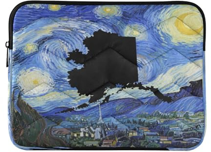 Laptop Sleeve Case 13-14 Inch Lightweight Laptop Sleeve Bag Van Gogh's Starry Night Alaska Map Computer Bag for Work Journey
