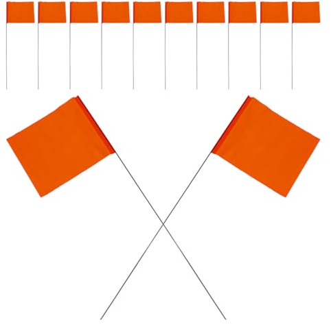 TOYZFRIENDY Lot de 60 Petits Drapeaux de Marquage Orange Haute Visibilité avec Piquets en Fil d'Acier Marqueurs pour Irrigation Pelouse et Jardin pour Balisage Topographique et Aménagement