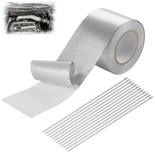 Gykutix 10 m x 5 cm Cinta Anticalorica Escape, Cinta Termica Escape Autoadhesiva Reflectante de Calor, Protector Termico Aislante para Tuberias de Escape, para Escape Para Auto Coche Motocicleta