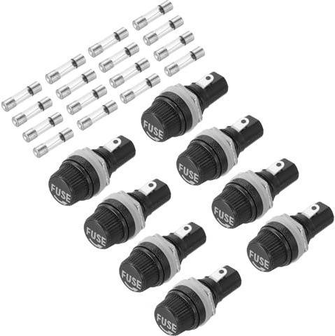 QUARKZMAN 8 Pcs Porte-Cartouche À Fusible À Montage sur Panneau, 10/15A AC 125/250V 5 x 20mm Fusible À Bornes À Visser avec Fils Pré-Soudés Et Fusibles À Tube De Verre