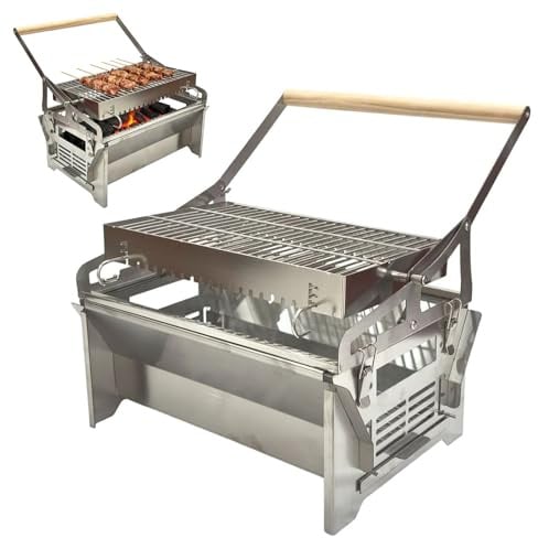 Barbecue Portatile A Carbone,Carbone Portatile Da Campeggio,Barbecue Girevole 360°,Griglie Girevoli In Acciaio Inox Con Vassoio Rimovibile,Telaio Regolabile,Per Viaggi All'Aperto E Giardino(39.5*28*39