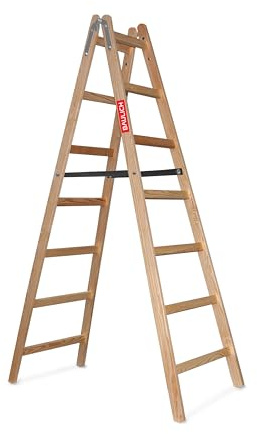BAULICH - Trittleiter - Leiter 7 Stufen - Holzleiter - Stabile, Klappbare Konstruktion - Imprägnierte Stufen für Renovierungsarbeiten, Innenmalerei und Restaurierung