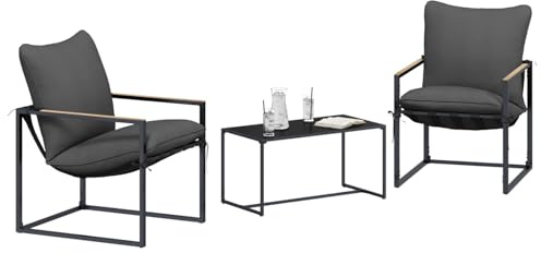 vidaXL Gartensofa-Set 3 pcs Schwarz und Anthrazit Stahl, Schickes Outdoor-Sitzset, modernes Garten- und Terrassenmöbel, Bequeme Liegen mit Rückenlehne