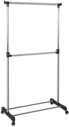 HAKU Rollgarderobe alu, chrom, grau, Kunststoff, Metall - Maße: B 90 x H 120-210 x T 43 cm, Style: Modern