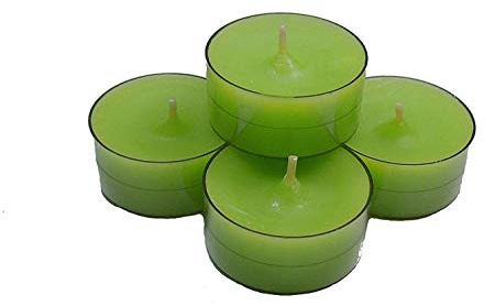 20 Dänische Teelichter im Acryl-Cup, Apfelgrün / Grün, durchgefärbt, ohne Duft