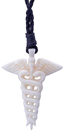 81stgeneration Collana Ciondolo Uomo Donna Osso Spada con Ali d'Angelo Serpente Caduceo