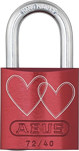 ABUS Aluminium-Vorhangschloss 72/40 LoveLock 4 mit Motiv Doppelherzen gerade, rot, 09746