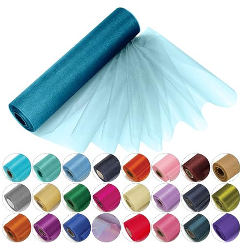 Trimming Shop Organza-Rolle, schneedurchsichtig, 25 m x 29 cm große Organza-Rolle für Stuhlschärpe, Tischläufer, Weihnachtsfeier, Hochzeitsdekoration, Bastelprojekte, Türkis