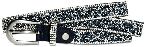 Caspar GU299 schmaler eleganter Glitzer Strass Taillengürtel, Farbe:dunkelblau, Gürtelgröße:85 [für Körperumfang 84-88 cm]