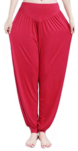 MEISHINE® Donna Modal Elastico Yoga Pantaloni Harem Pantaloni Fitness Pantaloni Pilates Pantaloni Danza Pantaloni Workout Pantaloni Sportivi Pantaloni Jogging Pantaloni (XL, Rosso)