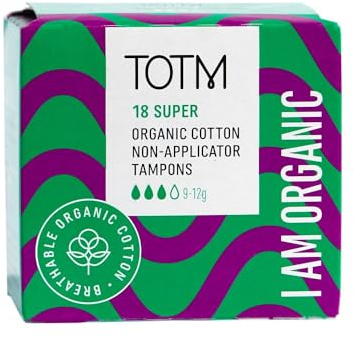 TOTM Organic Cotton Super Non-Applicator Tampons, Pack of 18