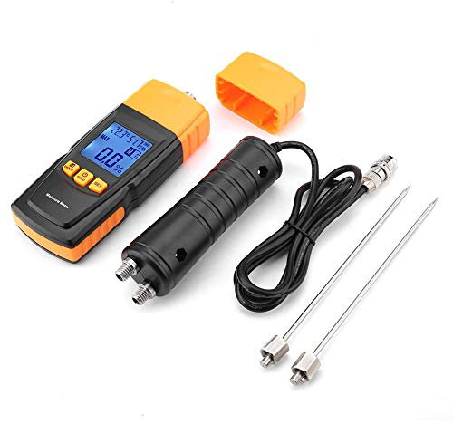 Walfront Digitales Holzfeuchtemessgerät mit Langer Sonde, GM620 Handheld Feuchtigkeitsmessgerät Hackschnitzel für Wände Luftfeuchtigkeitsmesser, -10-60 ℃ mit Vier einstellbaren Pegeln