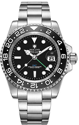 Luxus Herren GMT Automatikuhr Saphir Wasserdicht Edelstahl Leuchtende Business Uhr, Goldfarben, Weiß, Automatikuhr