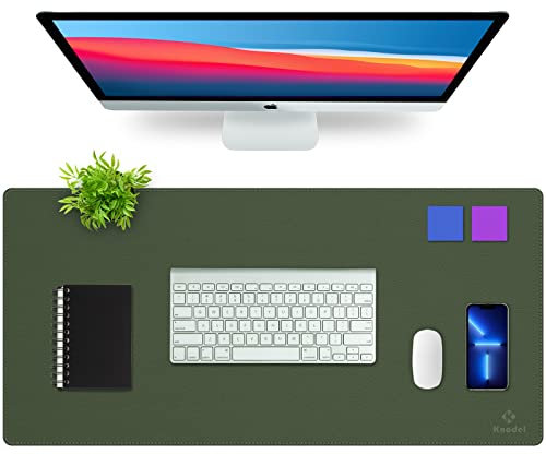 K Knodel Schreibtischunterlage, 90cm x 43cm PVC-Leder Tischunterlage, Wasserdichte Laptop Unterlage für Büro (Dunkelgrün)