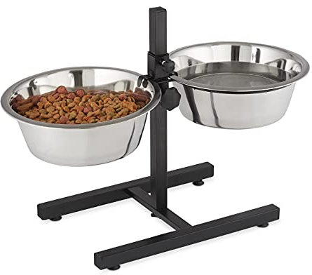 Relaxdays Comederos Elevados Perros, 4,5L, Cuenco Bebedero, Acero Inoxidable, Altura Regulable, Antideslizante, Plateado, 27 x 36 x 21,5 cm