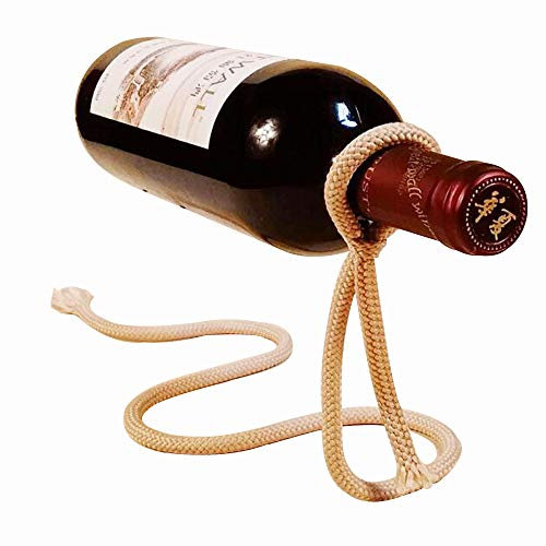 KAYLA-lan Porte-Bouteille de vin Flottant Porte-Bouteille de vin de Corde de Suspension Magique pour la décoration de Table de Cuisine. (Wine Red)