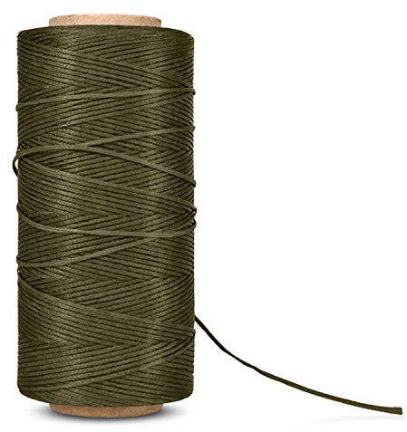 Flexzion Gewachster Faden, Wachsschnur, beschichtete Schnur, strapazierfähiges Polyester, 1 mm, 260 Meter, 150D, für Armbänder, Lederhandwerk, Nähen, Buchbinden, Handwerk - Armeegrün