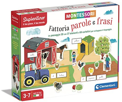 Clementoni - Sapientino Fattoria Montessori Wörter und Sätze 3 Jahre, Lernspiel Tiere, Sprachentwicklung Made in Italy, Mehrfarbig, 16369