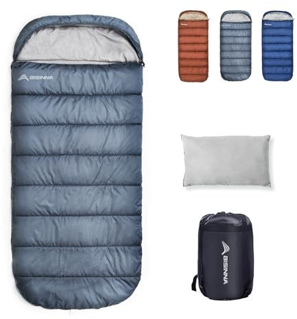 BISINNA XXL Schlafsack für große Erwachsene, 3-4 Jahreszeiten Schlafsack Winter Outdoor Warmer Deckenschlafsack, Plus Size Wide Camping Schlafsack (Grau, 2.5kg Right Zipper)