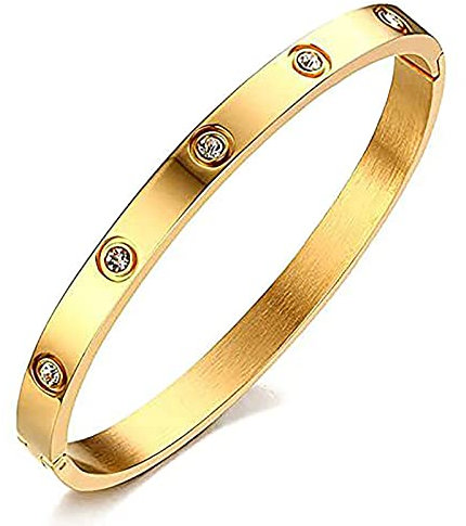 Gleamart Bracelet jonc d'amour en acier inoxydable et oxyde de zirconium - Style simple, 58mm, Acier inoxydable, oxyde de zirconium, cristal