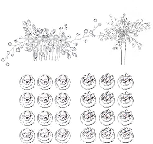 Csirnto Braut Blumen Kristall Haarspinnen 26 Stück Haarspiralen Haarspange Perlen Strass Spirale Haarnadel Braut Perlen Blumen Haarkamm Haare Hochzeit Haarnadeln Strass Braut Haarschmuck für Braut