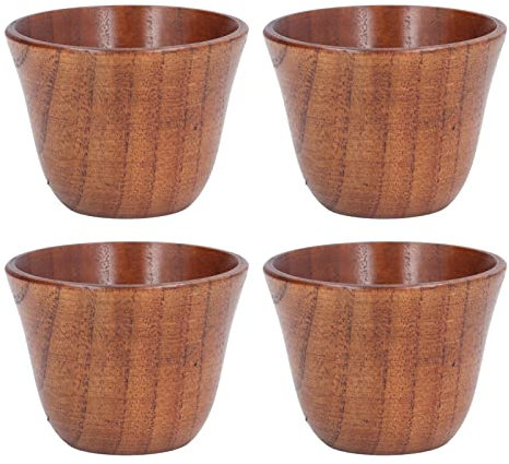 4Pcs 75ml Japanese-Style Wooden Cup, Natural Wood Healthy Safe Small Teacup Retro Heat Insulation Wooden Drinkware for Tea Coffee Milk Wine