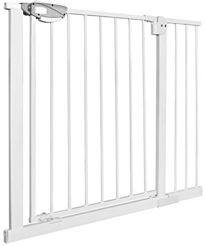 Aufun Barrera de Seguridad para escaleras sin taladrar, Barrera con Cierre a presión, Cierre automático, Extensible con extensión separada, Ancho 95-105 cm, Rejilla metálica (Blanco)