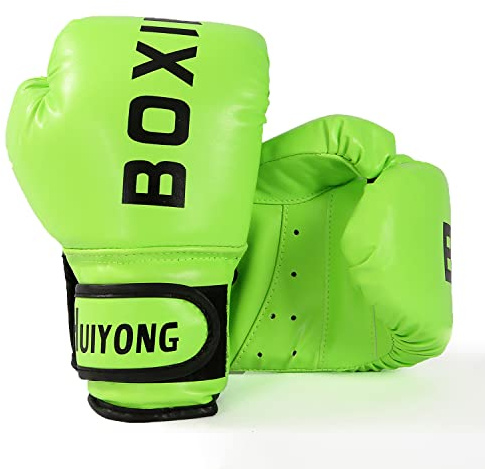 HUINING Gants de Boxe pour Enfants, Gants de Boxe MMA en polyuréthane, Gants d'entraînement pour Sparring Dajn, 113,4 g, pour Enfants de 3 à 12 Ans (Vert)