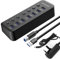 Powered USB Hub, 7 Port USB 3.0 Data Hub USB Extension Splitter with Individual On/Off Switch for Laptop/PC/Desktop/PS4/Notebook/More (7-Port, Included 5V/2A Power Supply)