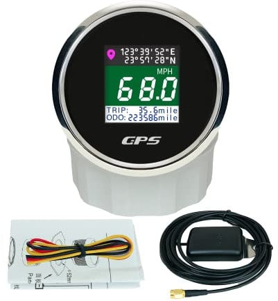 ELING 52mm digitaler GPS-Tachometer Tageskilometerzähler ODO-Messgerät Set mit Längen- und Breitengrad 12 V 24 V für Auto Motorrad Schnellboote