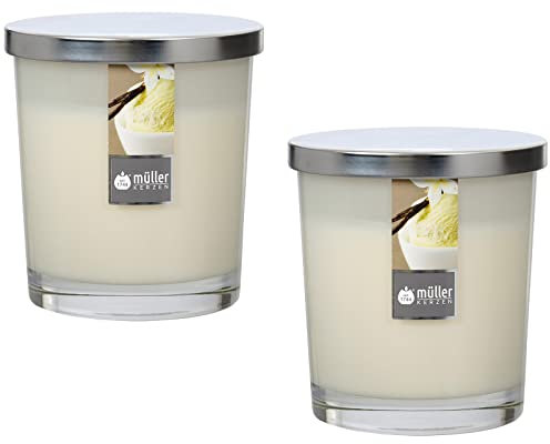 Maxi Duft-Kerzen-Glas Windlicht Aroma-Kerze 110/95 mm mit Deckel | 2er Set Vanilla Dream
