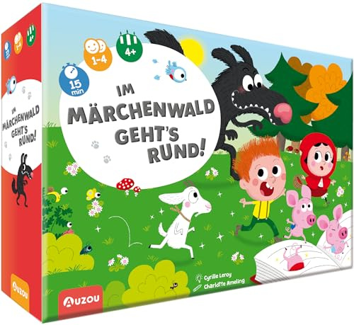 AUZOU, Im Märchenwald geht's rund!, Kinderspiel ab 4 Jahren, Kooperatives Märchenspiel mit Domino-Mechanik & Solospiel-Modus, Für 1–4 Spieler ab 4 Jahren