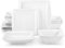 MALACASA BLANCE Service de Table Carrée Complet en Porcelaine pour 4 Personnes avec Assiettes Plates, Assiettes Creuses, Assiettes à Dessert, Bols à Céréales, 16 Pièces Service de Vaisselle Blanche