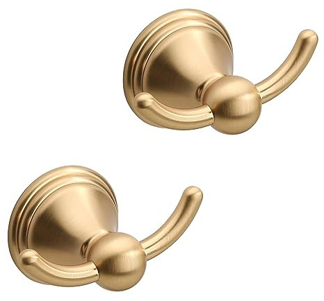 Asidrama Towel Hooks for Bathroom,Brushed Brass Coat Hooks for Kitchen Shower Door Wall Mounted,Exquisite Robe & Towel Hooks,Durable Robe Wall Hooks for Hanging Towels (2 Pack)