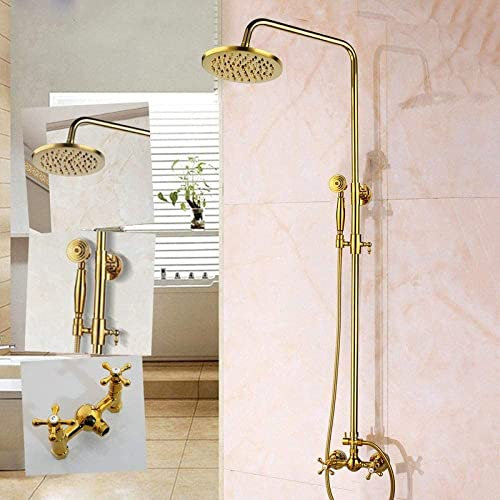 JUNNIU Style plaqué Or Couleur Or Robinet de Baignoire poignée en céramique pommeau de Douche à Main Robinet mitigeur Salle de Bain Ensemble de Douche Decoration