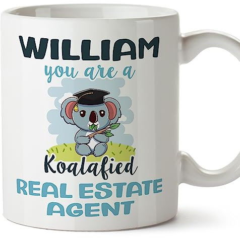 Mugffins Tassen Personalisierten für IMMOBILIENMAKLER Mann - Auf Englisch - Custom Koalafied - 11 oz / 330 ml - Individuell Anpassbar Geschenk Mitarbeiter