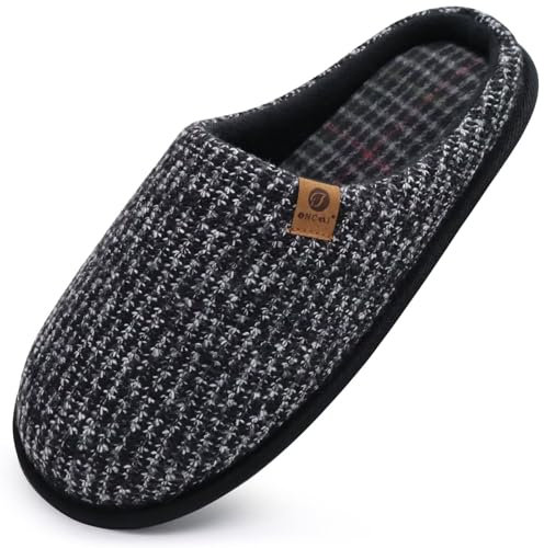 ONCAI Pantofole da Uomo Invernali strisce, Comoda Memory Foam Calde Scarpe da Casa Con Suola Antiscivolo Nero Taglia 49